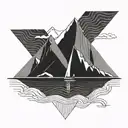 someone skiing on a mountain, below a person in a sailing boat, blew a person in a canoe tattoo design idea