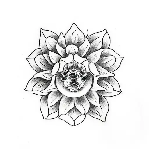 dog nose print surrounded by dahlia flowers tattoo design idea