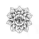 dog nose print surrounded by dahlia flowers tattoo design idea