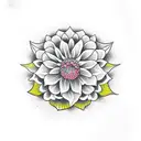 dog nose print surrounded by dahlia flowers tattoo design idea