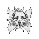 dog nose print surrounded by dahlia flowers tattoo design idea