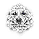 dog nose print surrounded by dahlia flowers tattoo design idea