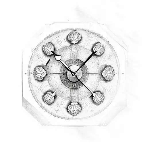 4:10pm roman numeral clock, aurora, flowers tattoo design idea