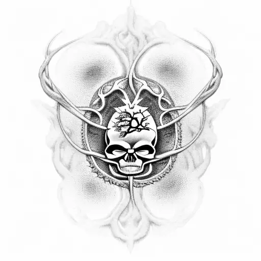 An intricate design of a tree of life merging with a skull, symbolizing the connection between life and death tattoo design idea
