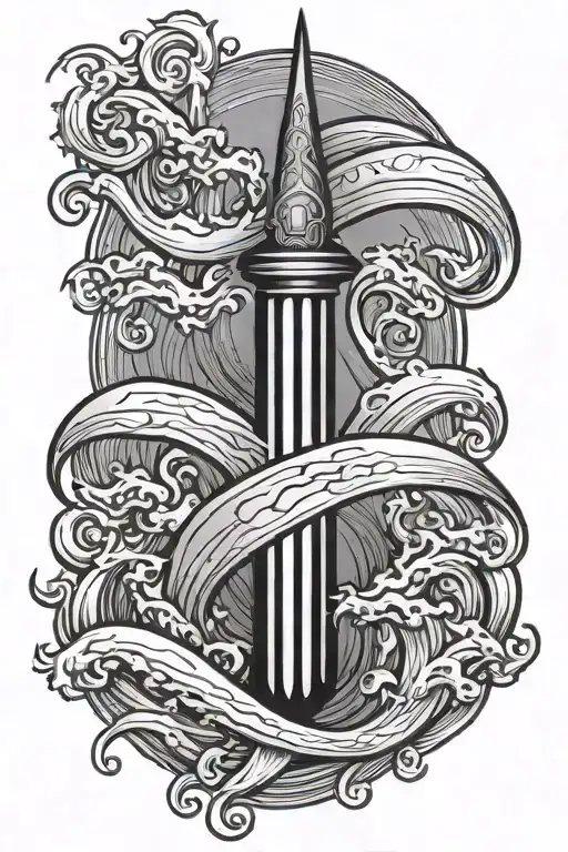 trident with waves tattoo design idea