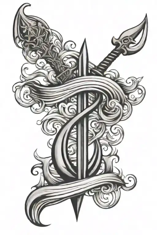 trident with waves tattoo design idea
