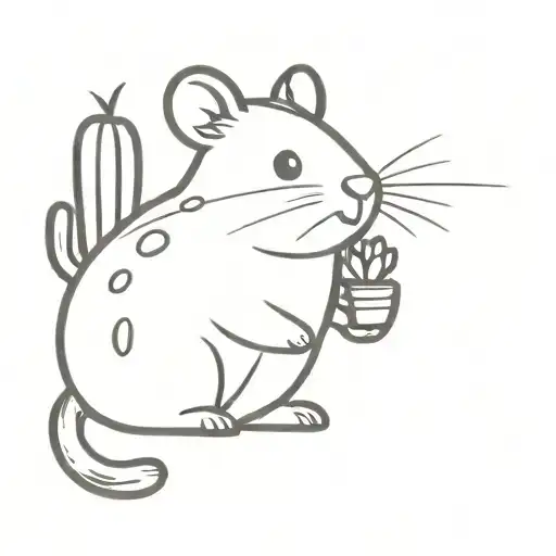 cartoon cactus and hamster sketch tattoo design idea