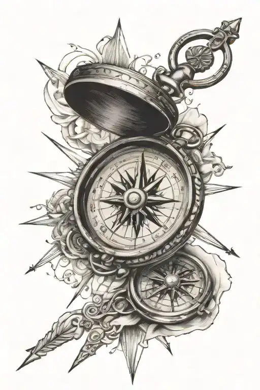 pocket compass tattoo design idea
