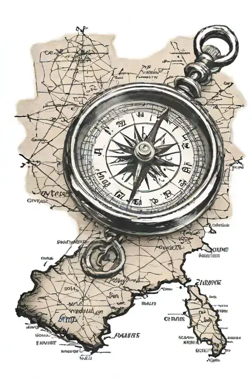 pocket compass sitting on top of a map of south texas tattoo design idea