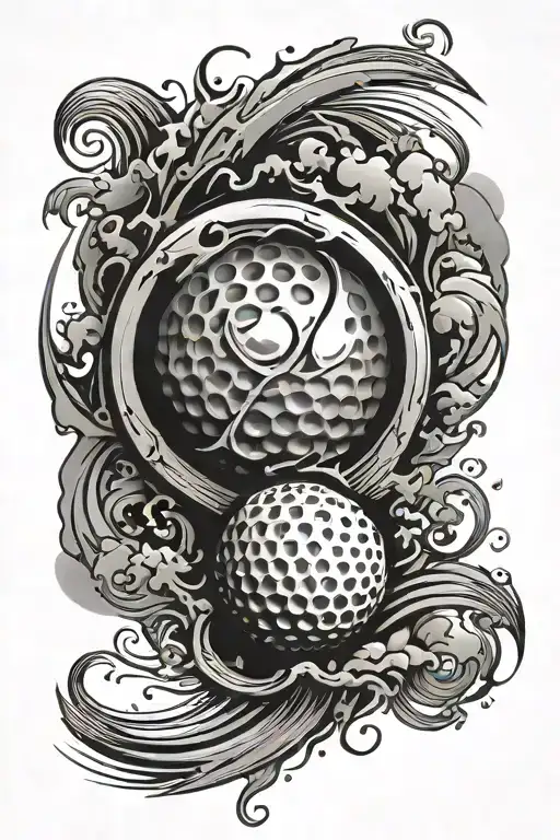 golf ball surrounded tattoo design idea