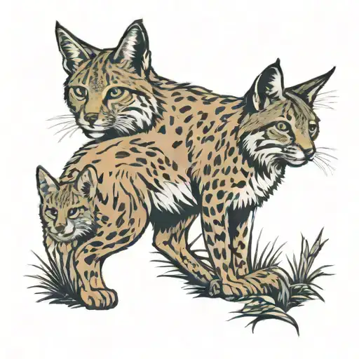 wilderness scene with lynx, kestrel, and jack rabbit tattoo design idea