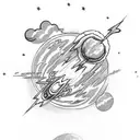 thunder cloud with lightning bolt with a space scene inside of it with planets and stars  tattoo design idea