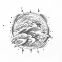 thunder cloud with lightning bolt with a space scene inside of it with planets and stars  tattoo design idea