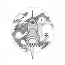 thunder cloud with lightning bolt with a space scene inside of it with planets and stars  tattoo design idea