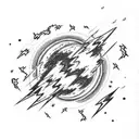 thunder cloud with lightning bolt with a space scene inside of it with planets and stars  tattoo design idea