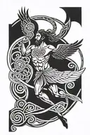 A celtic knot design incorporating elements of greek mythology, with a focus on Icarus tattoo design idea