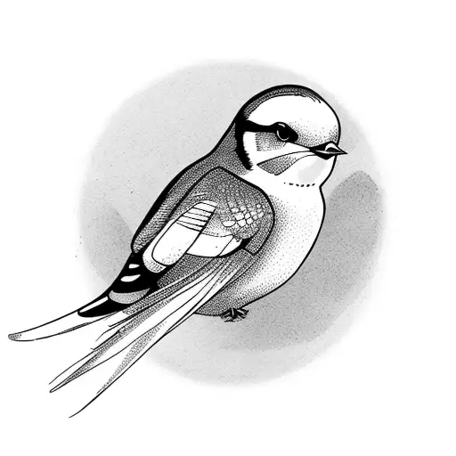 a classic swallow bird design where the bird is singing, the design is placed in a circular motif. coastal background. tattoo design idea