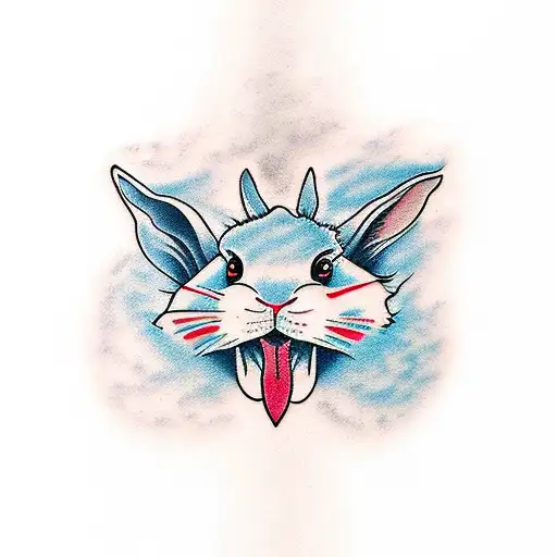 Text on flowing banners that says "Fucking shitty rabbit" and then on a separate banner, "Smells like a pussy". tattoo design idea