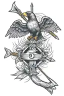 Bird claw holding 5 arrows distributed evenly. The 5 arrows are shaped like the Cameron clan logo tattoo design idea