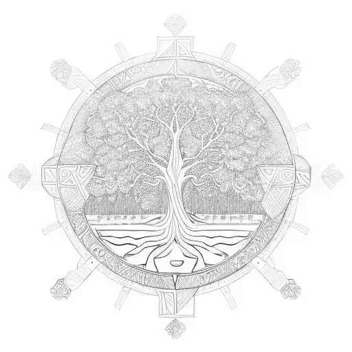 tree of life, shield, viking, encircled tattoo design idea