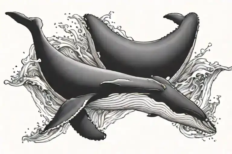 2 humpback whales (mom and calf)  tattoo design idea