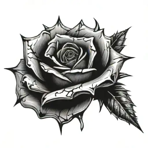 Rose with crown of thorns dripping blood dripping tattoo design idea