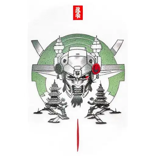 half sleeve Vietnam country with gundam shin musha and date of 08/28/16 tattoo design idea