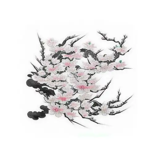 traditional japanese tatto covering my forearm, then coming uo out of it a cherry blossom tree tattoo design idea