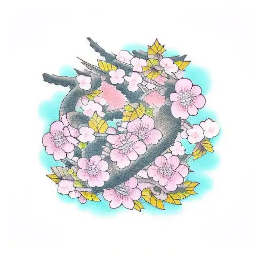 traditional japanese tatto covering my forearm, then coming uo out of it a cherry blossom tree covering my upper arm and tattoo design idea