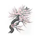 traditional japanese tatto covering my forearm, then coming uo out of it a cherry blossom tree covering my upper arm and tattoo design idea