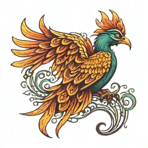 color sketch of a phoenix bird depicted sideways  tattoo design idea