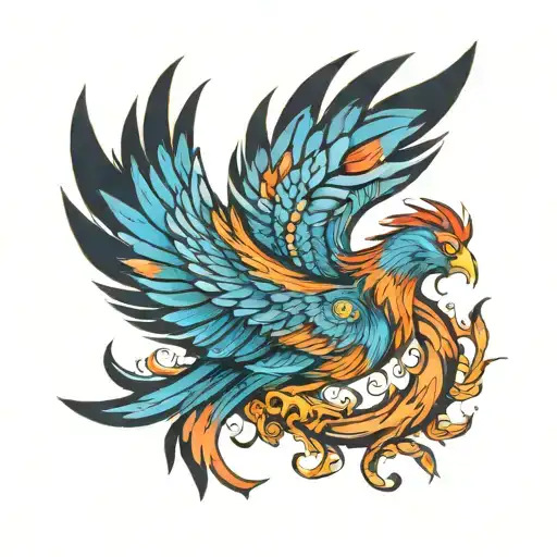 color sketch of a phoenix bird depicted sideways  tattoo design idea