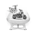 A pool table with motorcycle wheels as the legs and a guitar as the playing surface tattoo design idea