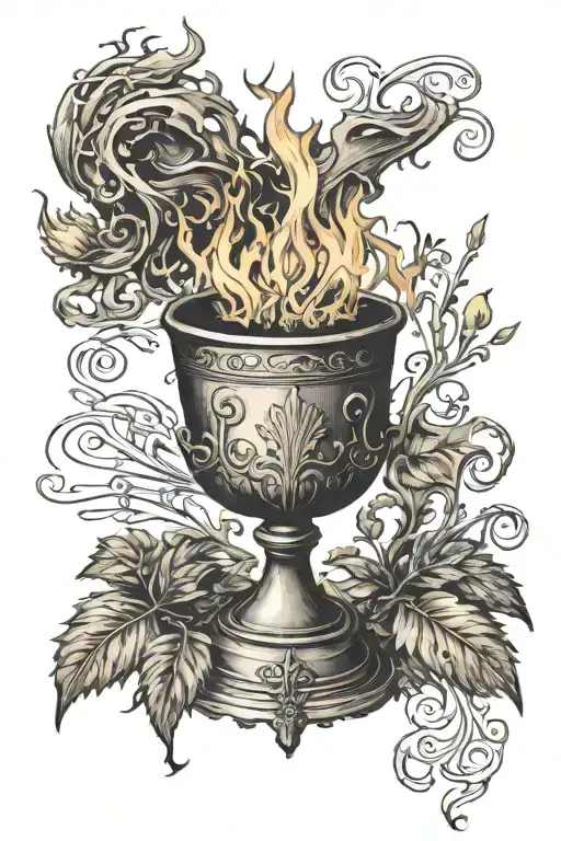 goblet of fire from Harry Potter. The name Cedric Diggory flies out of the goblet. The name is written on parchment that flies out of the flames tattoo design idea