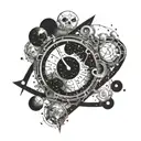 atomic structured universe around a black hole that is bending spacetime like a clock tattoo design idea