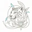 cyberpunk jaguar with birds and plants tattoo design idea