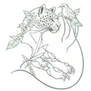 cyberpunk jaguar with birds and plants tattoo design idea