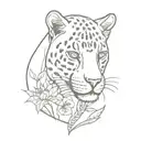 cyberpunk jaguar with birds and plants tattoo design idea
