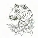 cyberpunk jaguar with birds and plants tattoo design idea