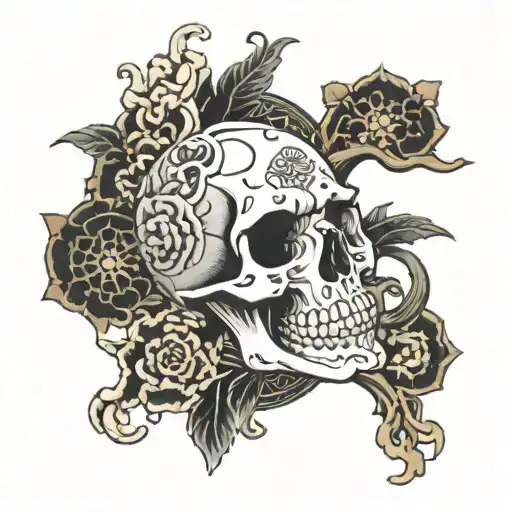 skull and Japanese tattoo design idea