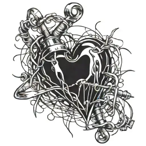 barb wire heart rate line   tattoo design idea