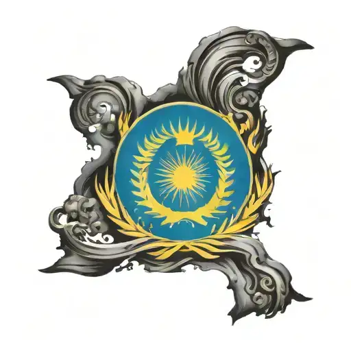 Kazakhstan flag downward spiral tattoo design idea