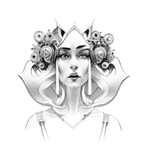 An intricately designed vintage car surrounded by empowering female figures tattoo design idea