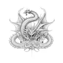 dragon,pacifist,bipolar,car,red,grey,black,romantic,eternium. tattoo design idea