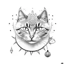 Birma Cat next to cute ghost hovering tattoo design idea