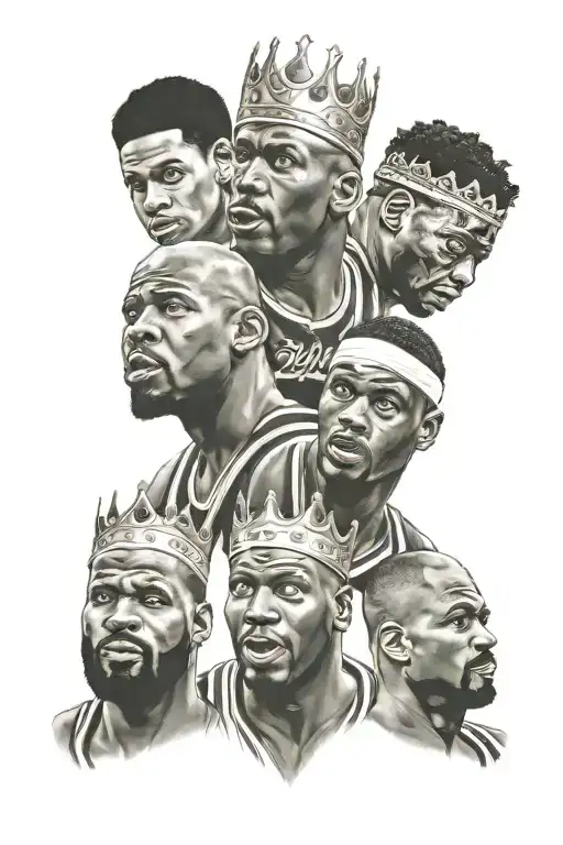 Michael jordan with crown on head with shaq with crown on head and lebron james with crown on head tattoo design idea