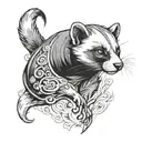 Incorporate elements from the 'Assassin's Creed' game series into a design featuring a ferret in a stealthy pose tattoo design idea