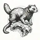 Incorporate elements from the 'Assassin's Creed' game series into a design featuring a ferret in a stealthy pose tattoo design idea