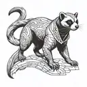 Incorporate elements from the 'Assassin's Creed' game series into a design featuring a ferret in a stealthy pose tattoo design idea