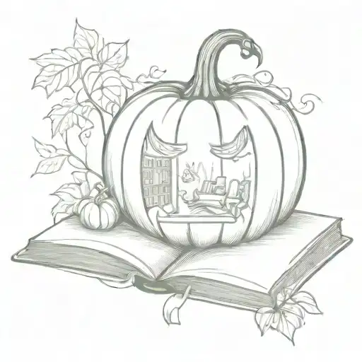 A sketch tattoo of a pumpkin reading a book in a dark romance setting tattoo design idea